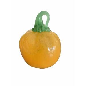 Art Glass Pumpkin Orange Green 5” Tall Hand Blown at Corning Vintage Halloween